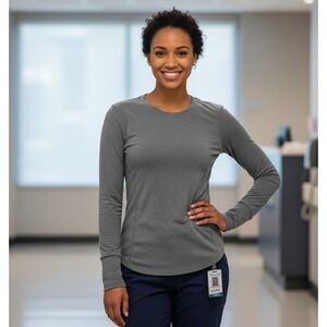 Beyond Scrubs Long Sleeve Underscrub Tee Womens XS Gray Medical Layering Comfort